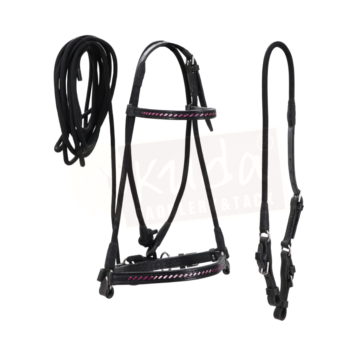 Black Leather Bridle with Braided Pink Accents