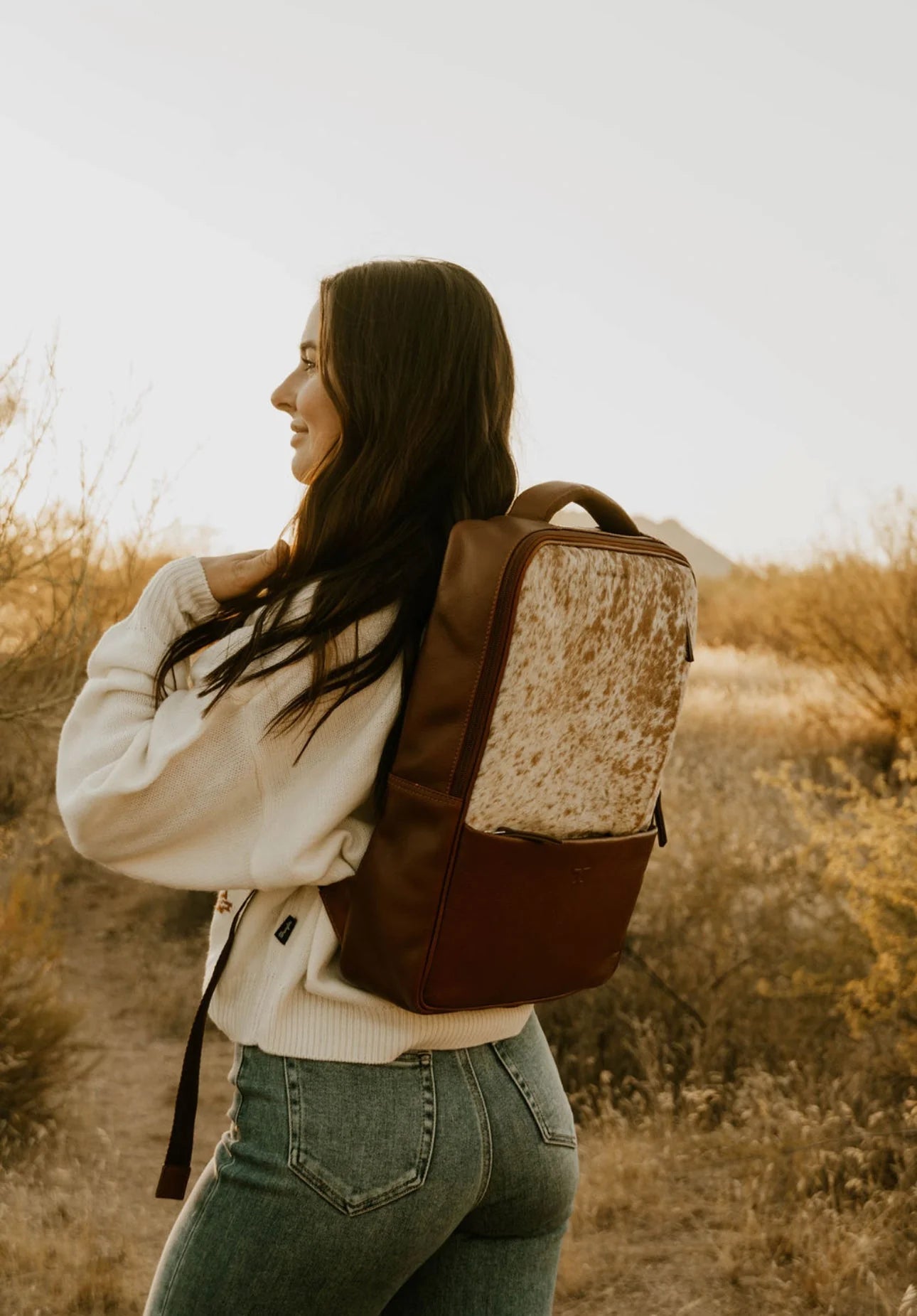 Bolso Terra de piel flor marrón de alta calidad